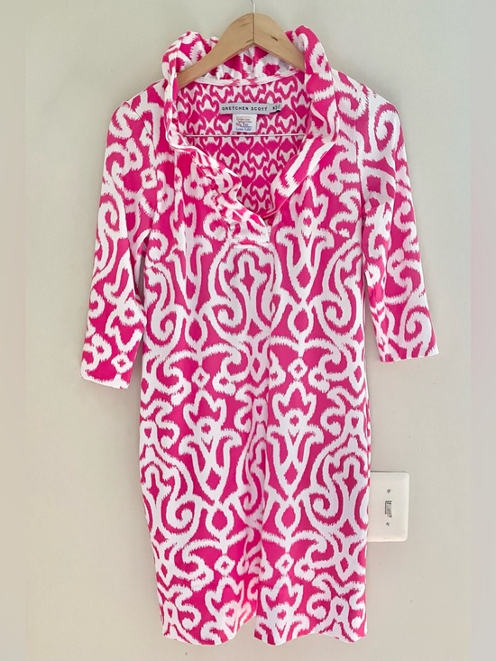 Gretchen Scott Designs Dresses & Skirts - Gretchen Scott Dress Ruffle Neck Arabesque Pink Size M Stretch- LIKE NEW